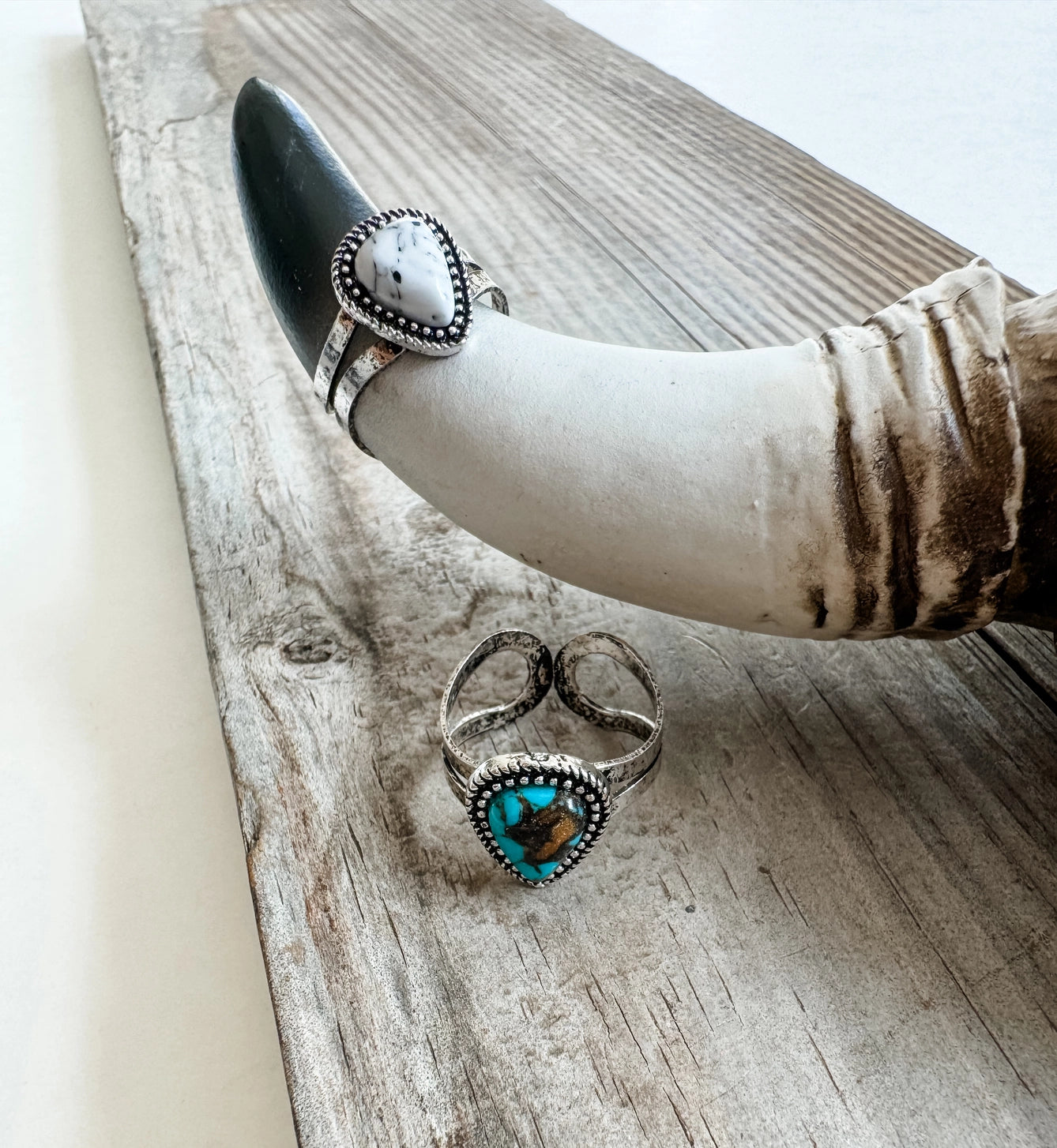 White Buffalo Adjustable Teardrop Ring