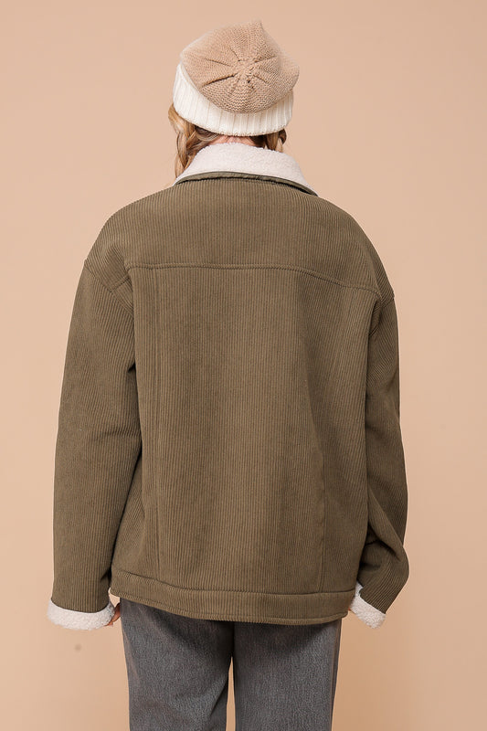The Cabin Cozy Corduroy Jacket - Olive Green