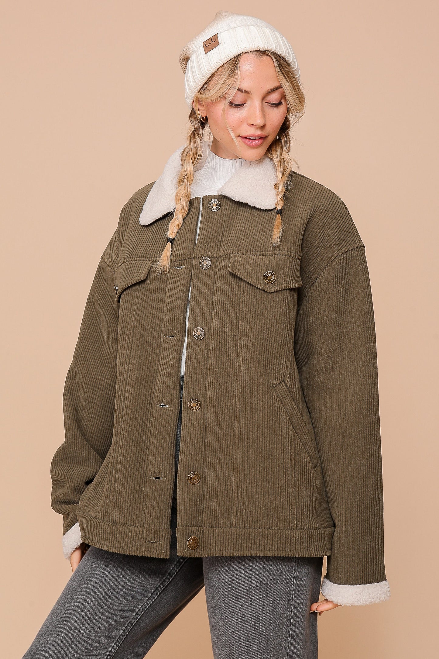The Cabin Cozy Corduroy Jacket - Olive Green