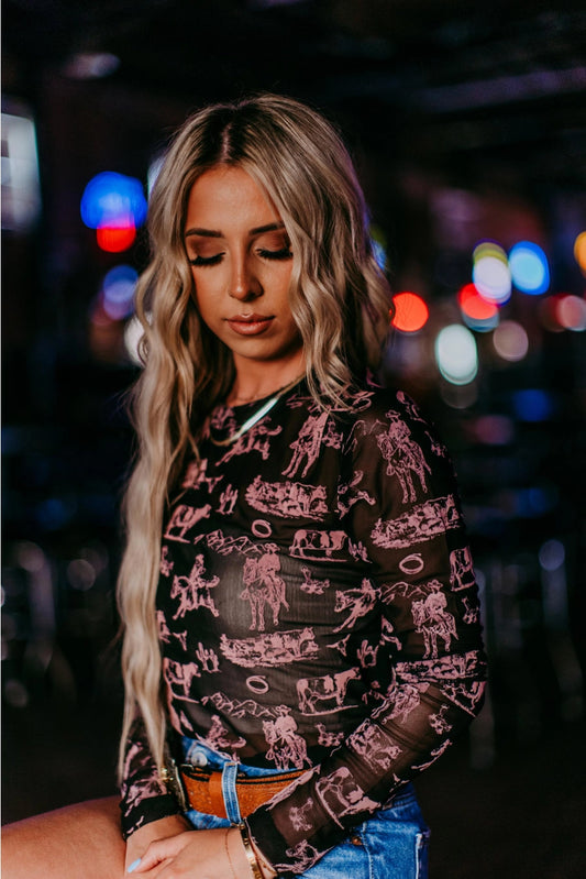 Western Scene Mesh Top